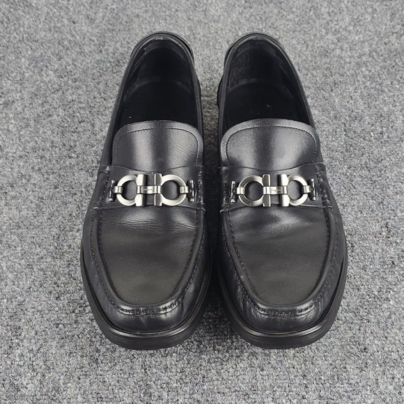 Salvatore Ferragamo Gancini Bit Loafers Mens 10D Black Leather Italy Dress Shoes